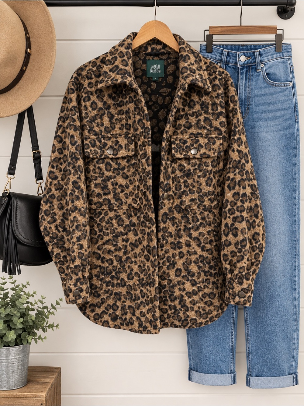 Leopard Print Teddy Jacket - Brown
